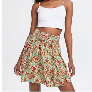 Diane von Furstenberg Silk Skirt 6 Floral Print Elastic Waist Pockets Boho